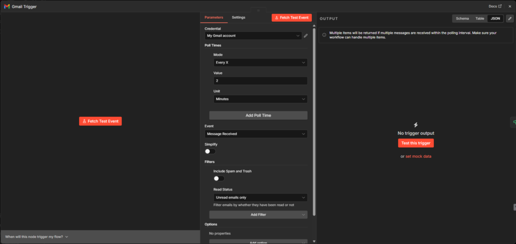 Gmail Trigger node